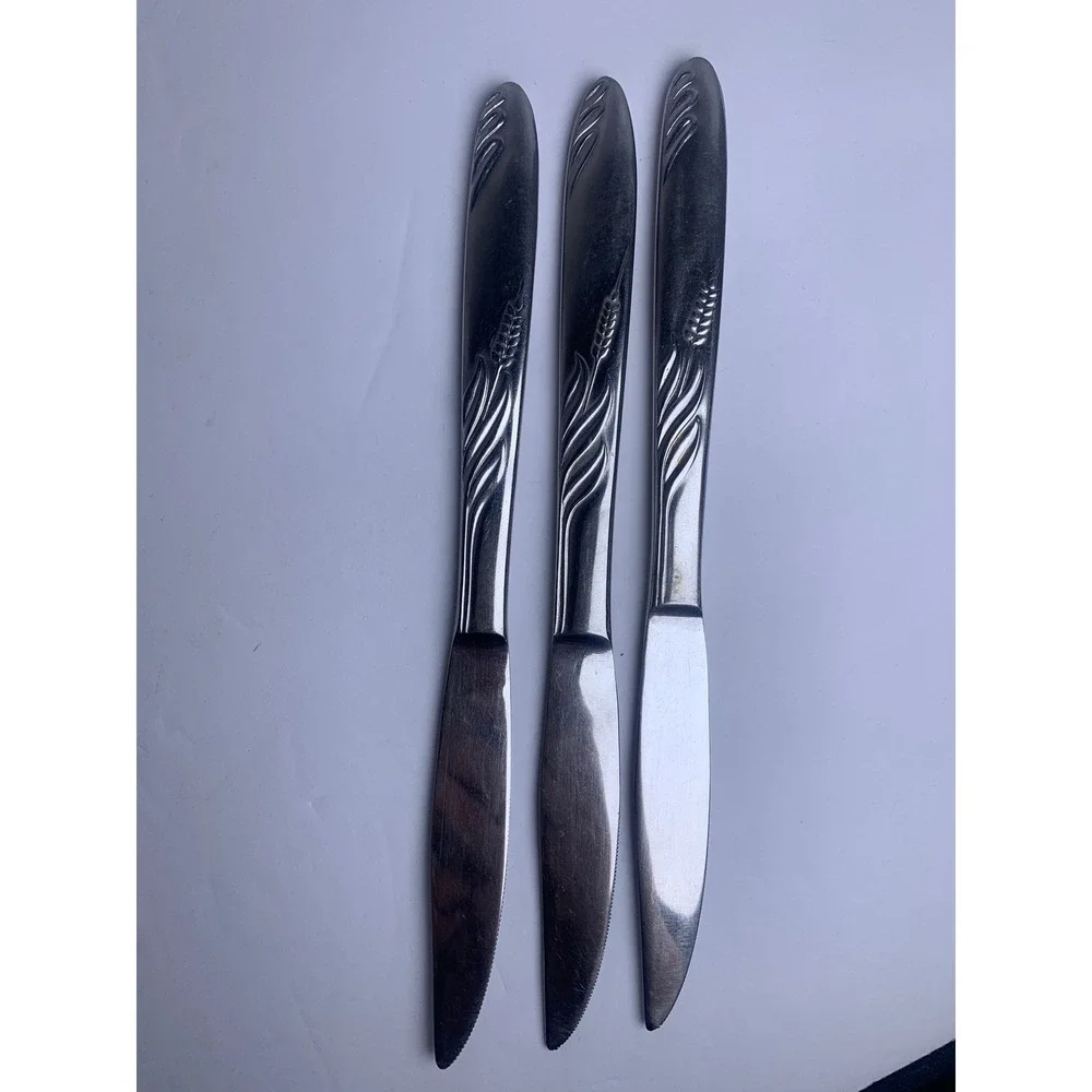 Eventide Japan Stainless Steel Steak Knives Set of 3 Wheat Pattern Serrated Edge